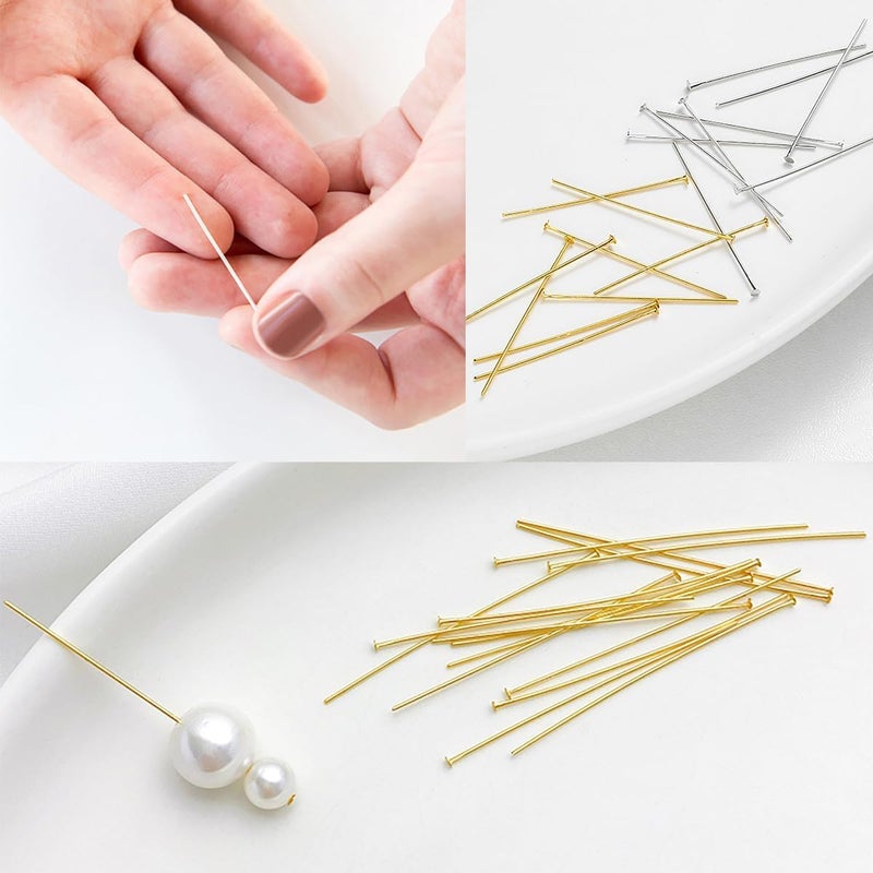 Bulrash 800 Pieces 30mm Flat Head Pins for DIY Jewelry Craft Making 1.18 Inch Metal End Straight Pins for Bracelet Necklace Earring Pendant Supplies(Flat Head Pins-Gold and Silver) - Image 4